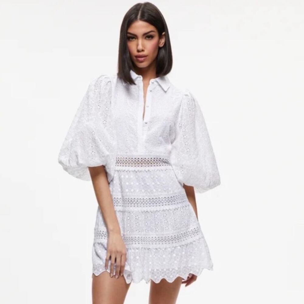 Alice + Olivia $495 Blakesley White Eyelet Dress Womens 12 EUC